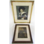 Framed photographic print of Queen Victoria and a framed print by Eugene Tily of 'Laughing Cavalier'