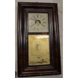 19th century American wall clock by J C Brown with wooden painted dial & an 8 day twin weight driven