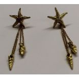 Links of London 18ct gold pair of earrings, each textured starfish with removable chains