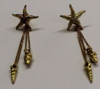 Links of London 18ct gold pair of earrings, each textured starfish with removable chains