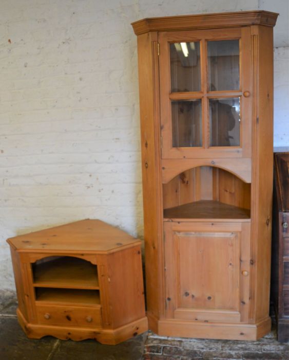 Modern pine corner cupboard & a pine TV cabinet