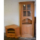 Modern pine corner cupboard & a pine TV cabinet