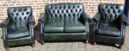 Thomas Lloyd green leather 3 piece suite