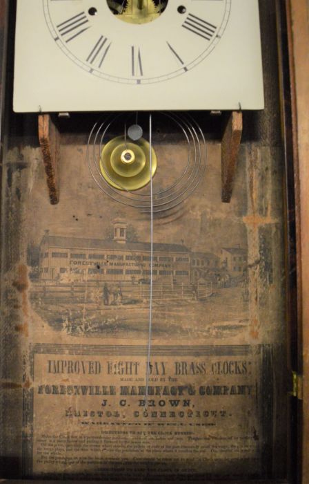 19th century American wall clock by J C Brown with wooden painted dial & an 8 day twin weight driven - Image 2 of 3