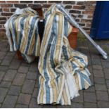 Two pairs of Regency style curtains 225cm drop & 126cm drop with tie backs and two cornice poles