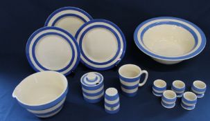 Selection of new T G Green Cornish Blue / Cornishware including lipped pudding basin, cone beaker,