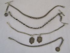 4 silver pocket watch chains - some with pendants - total weight 4.63ozt