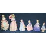 6 Royal Doulton figurines: Miss Demure HN1402, Wendy HN2109, Marie HN1387, Dinky Do HN1678,