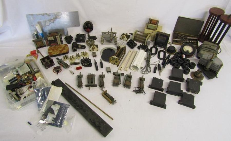 Collection of radio spares includes Drucken microphone, condensers, transformers etc