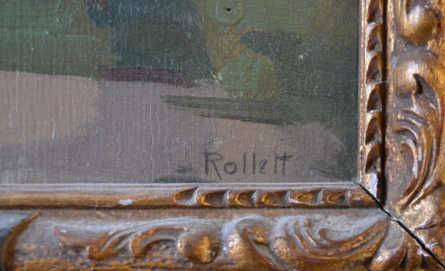 Small framed oil on board of a wooded knoll signed Rollett (Herbert Rollett 1870 - 1932 Grimsby - Image 3 of 3