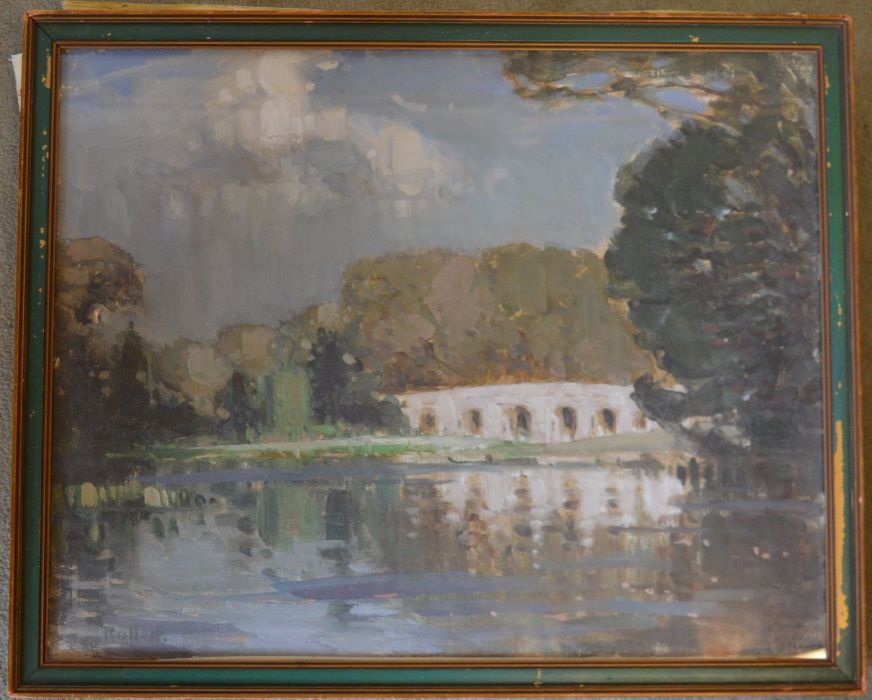 Framed oil on canvas of Newsham Bridge, Brocklesby by Herbert Rollett (Grimsby 1870 - 1932). - Image 2 of 4