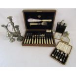 Sheffield James DIxon & Sons ltd 1931 cased silver spoons- approx. 1.2ozt, pewter ewer, silver plate