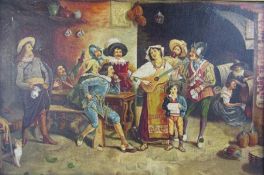 Framed oil on canvas signed J Willoughby depicting Spanish taverna scene approx. 54cm x 38cm