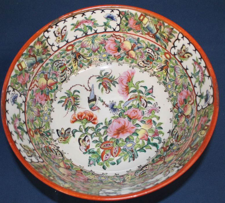 Cantonese porcelain bowl decorated with birds & flowers 10" dia - Image 2 of 4