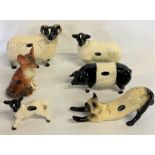 Selection of Coopercraft ceramic animals, including two rams, lamb, fox, pig and cat
