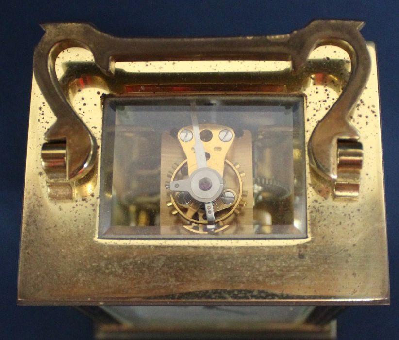 Brass carriage clock, the face marked Mappin & Webb, with key, appears to be working - Image 3 of 5
