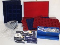 Quantity of plastic coin capsules, cardboard coin holders, coin trays & case