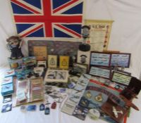 Mixed selection of items includes Dad's Army notebook and mug, tea towels, coasters, pencil