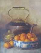 Crin Gale (B. 1947) gilt framed oil on canvas entitled ' Tea and Tangerines' -  approx. 64cm x 54cm