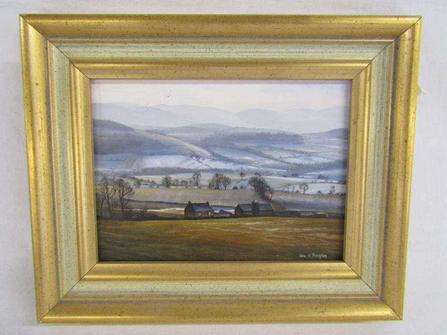 Alan R Thompson oil on board with part description to rear, depicting scenic view - approx. 27.5cm x - Image 2 of 4