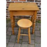 Small pine table & a stool
