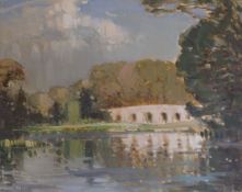 Framed oil on canvas of Newsham Bridge, Brocklesby by Herbert Rollett (Grimsby 1870 - 1932).