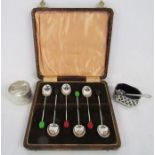 Elkington & Co Birmingham 1933 silver coffee bean cased spoon set, London 1921 silver napkin ring