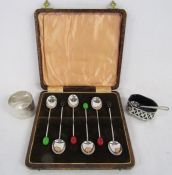 Elkington & Co Birmingham 1933 silver coffee bean cased spoon set, London 1921 silver napkin ring