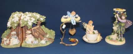 Border Fine Arts Brambly Hedge "Poppy & Babies" bookends, The Sloe Fairy candle holder from the