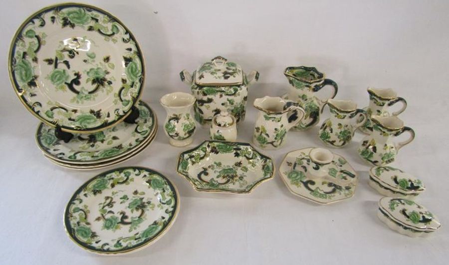 Collection of Mason's Chartreuse includes jugs, plates, candlestick etc