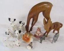 Dalmatian and puppies, birds, donkeys - ceramic and wood figurines etc