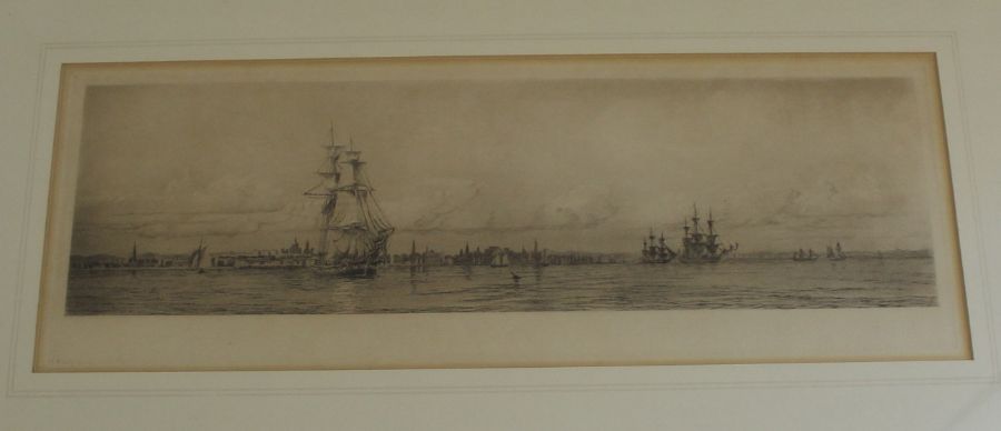 Four gilt framed Harold Wyllie (1880-1975) etchings with aquatint, (details verso) "Waterside Town - Image 4 of 6