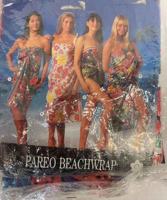 Two Mary Quant Porto Java pattern beach wraps, one in original packaging