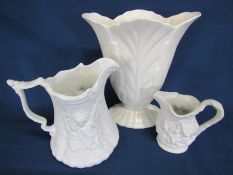 Portmeirion Parian jug, smaller heritage collection Portmeirion jug and Beswick 844-2 leaf vase