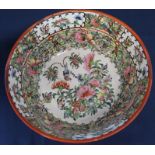 Cantonese porcelain bowl decorated with birds & flowers 10" dia