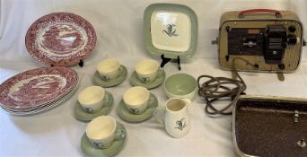 Spode Olympus part tea set, Barratts plates and Kodak Brownie Eight-58 projector