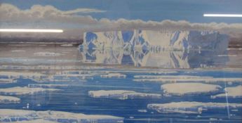 Dick Laws 1988 signed acrylic on board depicting ice cap - approx. 81cm x 54cm - Richard Maitland