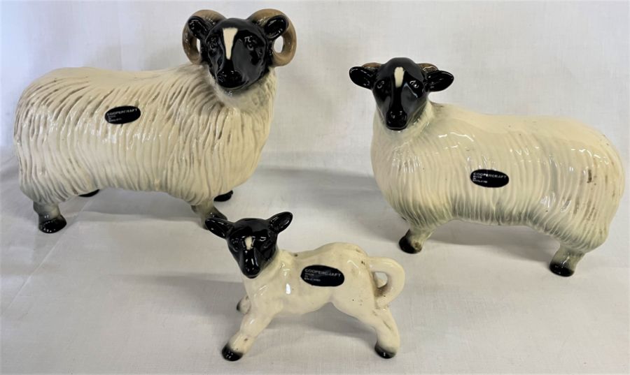 Selection of Coopercraft ceramic animals, including two rams, lamb, fox, pig and cat - Image 2 of 5