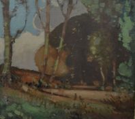 Framed oil on canvas landscape by Herbert Rollett (Grimsby artist 1870 - 1932) of trees & woodland