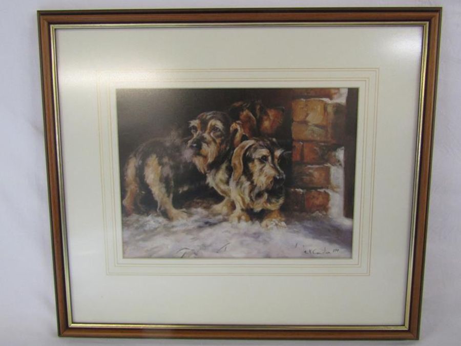 Mick Cawston 1990 framed print of wire haired dachshunds approx. 55cm x 48cm - Image 2 of 4