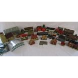 Collection of model railway scene buildings includes church, Tri-ang etc
