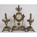 French 3 piece gilt metal & marble clock garniture