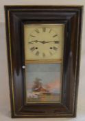 19th century 8 day spring driven wall clock in a rectangular case with glass panel Ht 66cm W 40cm