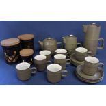 Denby Chevron part coffee / tea service & 3 Denby Bakewell kitchen canisters