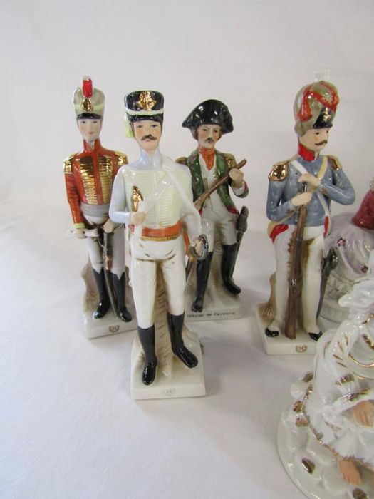 Selection of figures and figural scenes includes couple playing backgammon, French soldiers, - Image 2 of 6