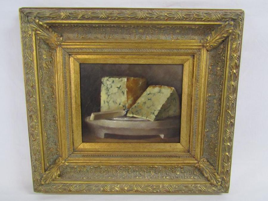 Crin Gale (B. 1947)  gilt framed oil on board still life entitled 'Stilton' -  48cm x 42.5cm - Image 2 of 6