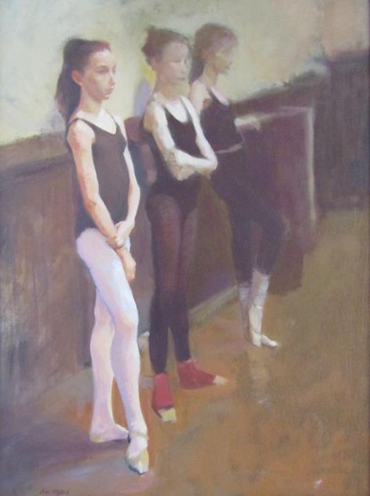Neil Helyard framed oil on canvas depicting ballet dancers entitled 'Dancers' - approx. 53cm x 43cm