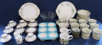 Selection of mixed ceramics including Wedgwood & Heathcote China gilded coffee cans, Doulton Will o'