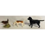 3 Beswick figures, including a black Labrador, hound and a wren