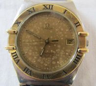 Omega Constellation automatic wristwatch - 18ct gold and steel strap with receipt purchased in 1992
